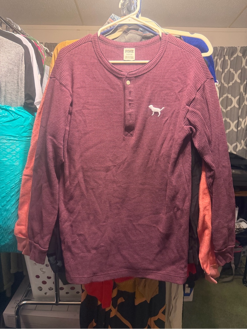 PINK Victoria's Secret Long Sleeve Henley Shirt in Maroon